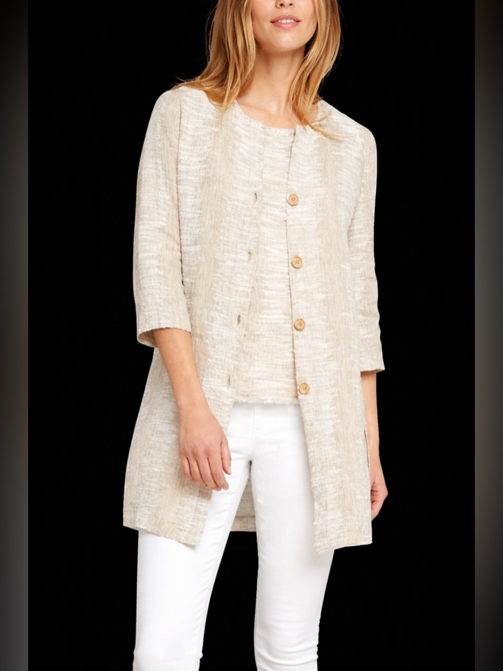 NIC + ZOE Tan Ripple Linen Set Tank & Button-Front Tunic Jacket NWOT